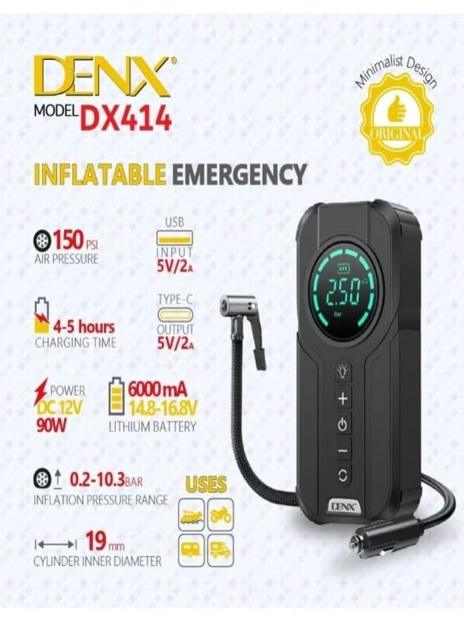 Denx جهاز الطوارئ القابل للنفخ DX414 المحمول مع مضخة هواء سريعة، مقياس ضغط رقمي، تصميم مدمج وخفيف الوزن للمركبات، الأنشطة الخارجية، السفر، والسلامة اليومية - Image 5